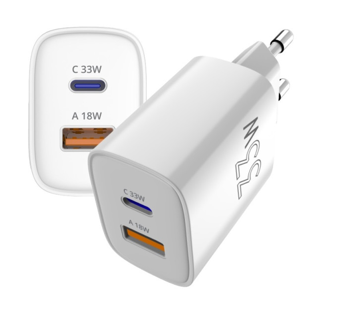 Sigma mobile Мережевий зарядний пристрій Sigma mobile X-power 33W GaN, PD, QC (1xUSB-C + 1xUSB-A) White (PS33-01)