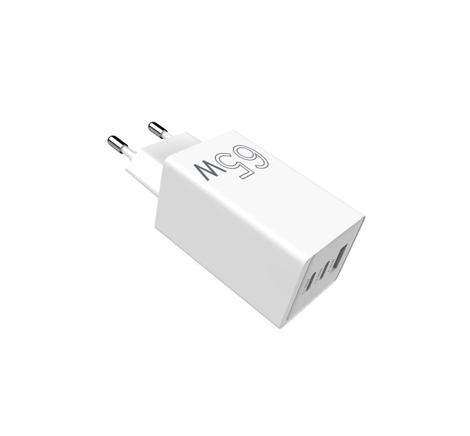 Sigma mobile Мережевий зарядний пристрій Sigma mobile X-power 65W GaN, PD, QC (2xUSB-C + 1xUSB-A) White (PS65-01)