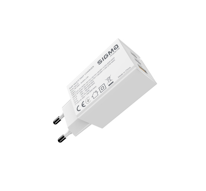 Sigma mobile Мережевий зарядний пристрій Sigma mobile X-power 65W GaN, PD, QC (2xUSB-C + 1xUSB-A) White (PS65-01)