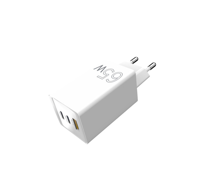 Sigma mobile Мережевий зарядний пристрій Sigma mobile X-power 65W GaN, PD, QC (2xUSB-C + 1xUSB-A) White (PS65-01)