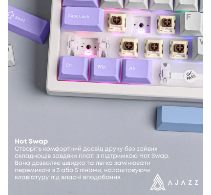Ajazz Клавіатура Ajazz Maillard V2 Maillard Switch Wireless/Bluetooth/USB UA Purple/White/Blue (AK980-V2-M-PWB)