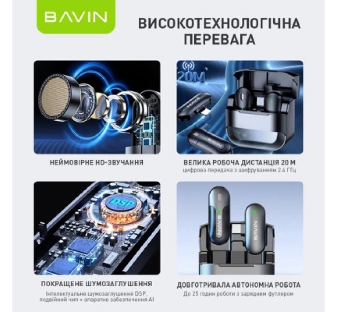 BAVIN Мікрофон BAVIN MP-100 Type-C Black (H-MP-100 BK)