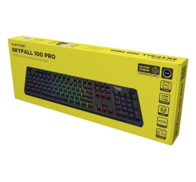 Hator Клавіатура Hator Skyfall 100 PRO Aurum Vanila Silent RGB Wireless/Bluetooth/USB UA Black (HTK4101UA)