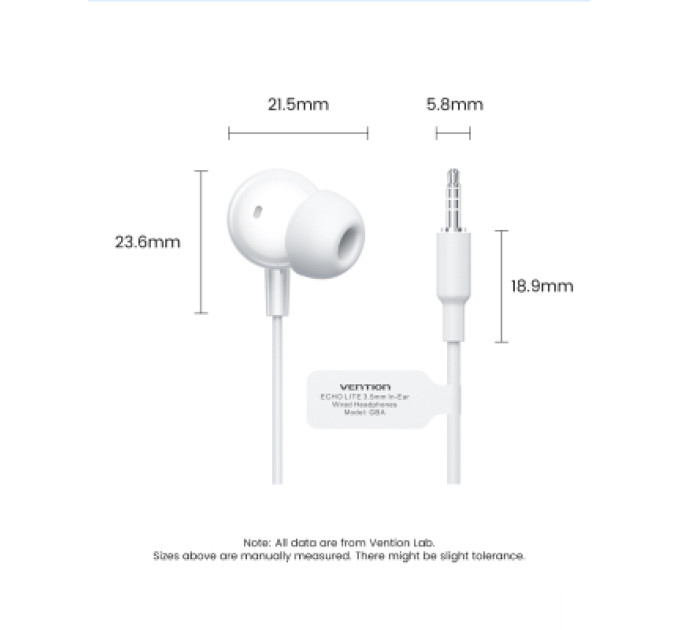 Vention Навушники Vention Echo Lite 3.5mm In-Ear Wired White (GBAWAV)