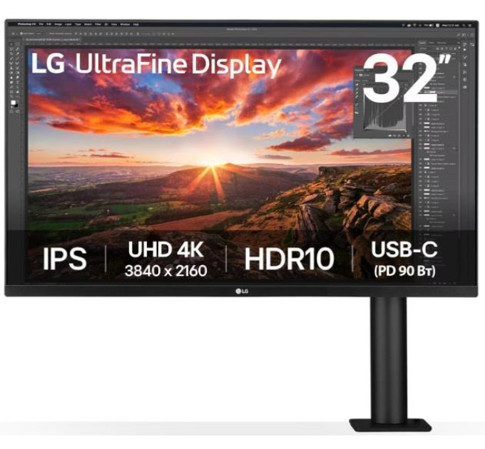 LG monitors Монітор LG 31.5" 32UN880K-B 2xHDMI, DP, USB-С, MM, IPS, 3840x2160, DCI-P3 95%, Pivot, HDR10