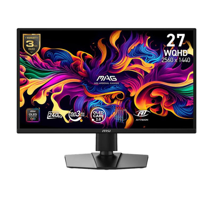 MSI monitors Монітор MSI 26.5" MAG 272QP QD-OLED-X24 2xHDMI, DP, USB-C, Audio, QD-OLED, 2560x1440, 240Hz, 0.03ms, DCI-P3 99%, FreeSync, Pivot, HDR400