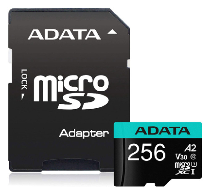ADATA Карта пам'яті ADATA 256GB microSD class 10 UHS-I U3 V30 A2 Premier Pro SD 6.0 (AUSDX256GUI3V30SA2-RA1)