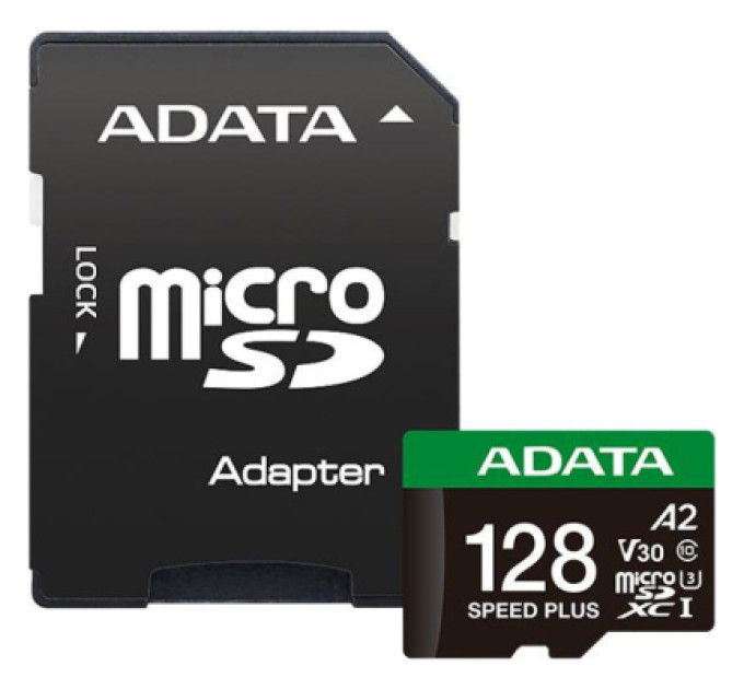 ADATA Карта пам'яті ADATA 128GB microSD class 10 UHS-I U3 V30 A2 Speed Plus (UD128GUI3V30A2SP-RA1)