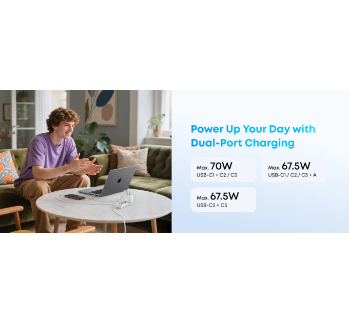 Anker Мережевий зарядний пристрій Anker Charger 70W, 3xUSB-C, 1xUSB-A, Black (A121CG11)
