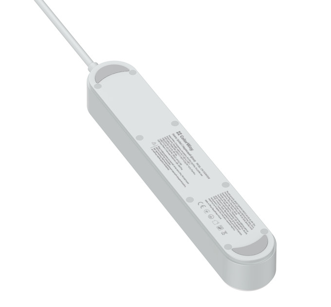 ColorWay Фільтр живлення ColorWay CW-CHE44PDW 4 розетки, 4USB (Type-C PD20W + 3USB QC3.0) (45W), 2 м, White