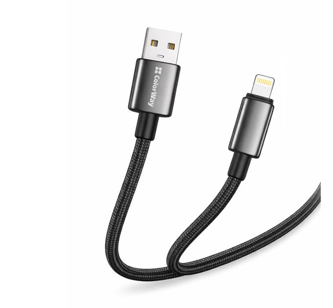 ColorWay Кабель ColorWay USB - Lightning (M/M), zinc alloy braided, 3А, 1 м, Black (CW-CBUL098-BK)