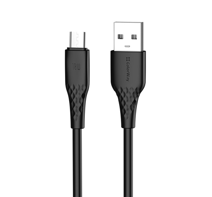 ColorWay Кабель ColorWay USB - micro USB (M/M), textured PVC, 3А, 1 м, Black (CW-CBUM094-BK)