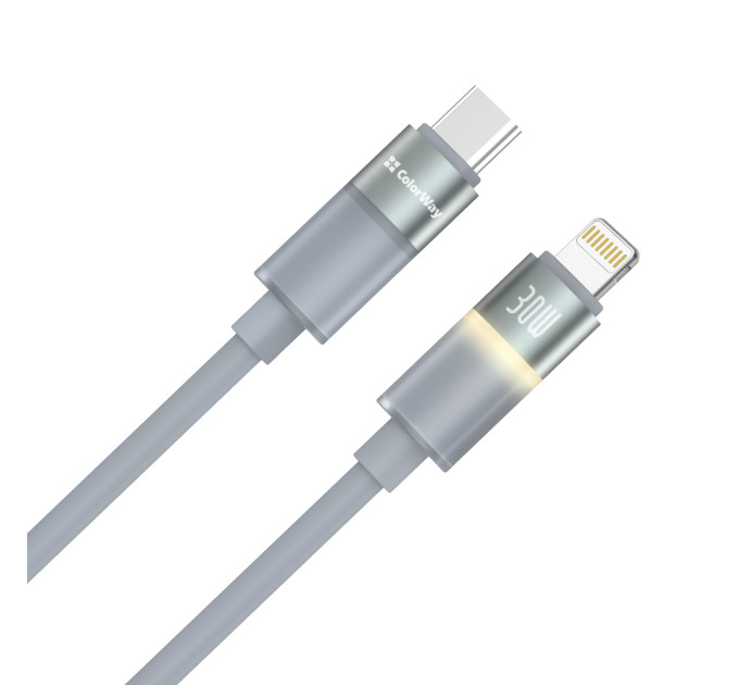 ColorWay Кабель ColorWay USB Type-C - Lightning (M/M), warm light, 3А, 1 м, Grey (CW-CBPDCL092-GR)