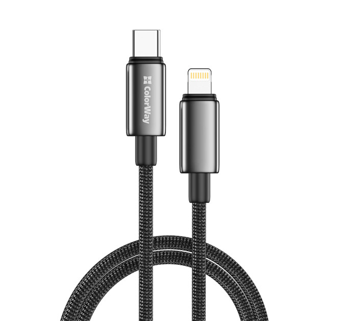 ColorWay Кабель ColorWay USB Type-C - Lightning (M/M), zinc alloy braided, 3А, 1 м, Black (CW-CBPDCL098-BK)