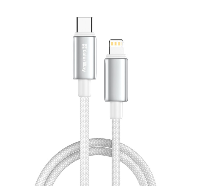 ColorWay Кабель ColorWay USB Type-C - Lightning (M/M), zinc alloy braided, 3А, 2 м, White (CW-CBPDCL099-WT)