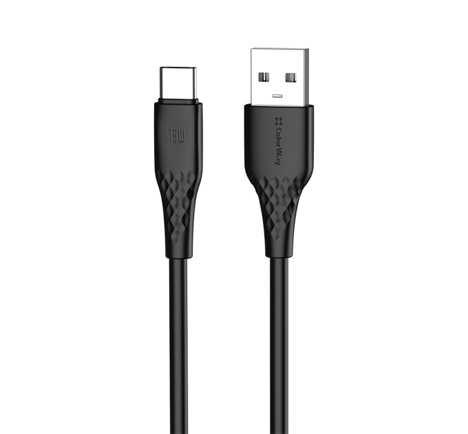 ColorWay Кабель ColorWay USB - USB Type-C (M/M), textured PVC, 3А, 1 м, Black (CW-CBUC094-BK)