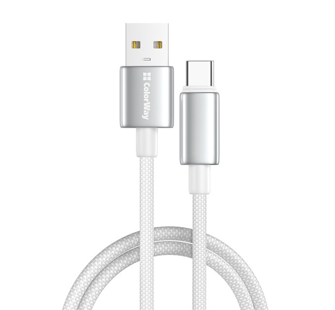 ColorWay Кабель ColorWay USB - USB Type-C (M/M), zinc alloy braided, 3А, 1 м, White (CW-CBUC098-WT)