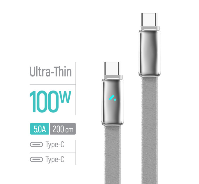 ColorWay Кабель ColorWay USB Type-C - USB Type-C (M/M), ultra-thin, 5А, 1 м, Grey (CW-CBPDCC100-GR)