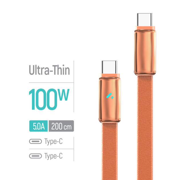 ColorWay Кабель ColorWay USB Type-C - USB Type-C (M/M), ultra-thin, 5А, 1 м, Orange (CW-CBPDCC100-OR)