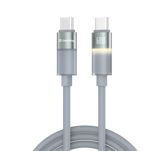 ColorWay Кабель ColorWay USB Type-C - USB Type-C (M/M), warm light, 3А, 1 м, Grey (CW-CBPDCC092-GR)