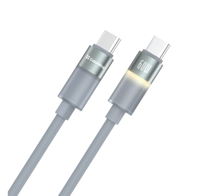 ColorWay Кабель ColorWay USB Type-C - USB Type-C (M/M), warm light, 3А, 1 м, Grey (CW-CBPDCC092-GR)