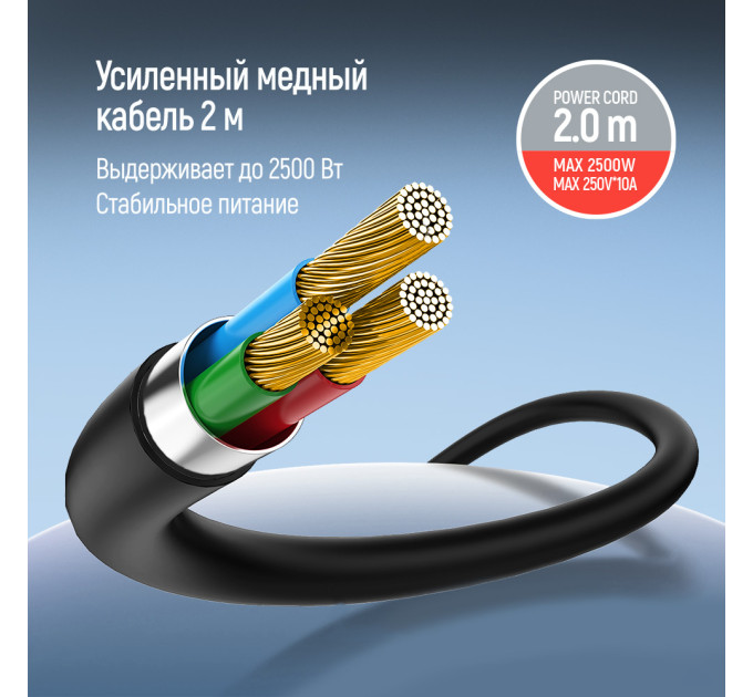 ColorWay Фільтр живлення ColorWay CW-CHE25PDB 45W 2 розетки, 1xUSB-A 2xUSB-C, 2 м, синій