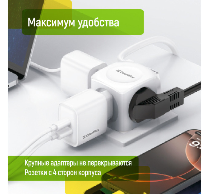 ColorWay Розгалужувач ColorWay CW-CHE4W 4 розетки White