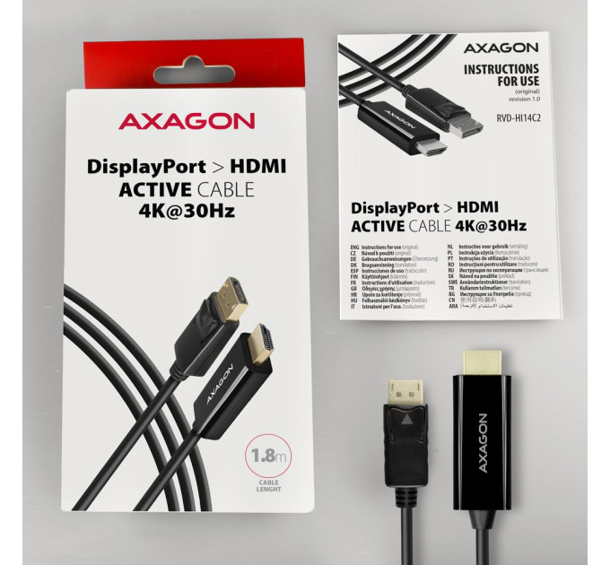 AXAGON Кабель AXAGON RVD-HI14C2 HDMI-DisplayPort, 1.8m, 4K/30Hz, чорний