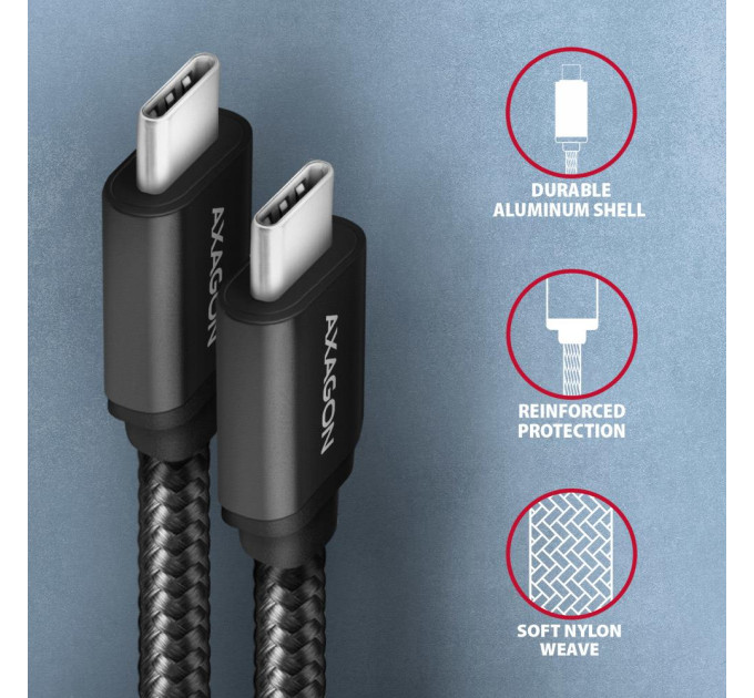 AXAGON Кабель AXAGON BUCM3-CM10AB USB-C-USB-C 3.2 Gen 1, 1m, PD 60W, 3A, чорний