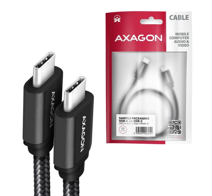 AXAGON Кабель AXAGON BUCM3-CM10AB USB-C-USB-C 3.2 Gen 1, 1m, PD 60W, 3A, чорний