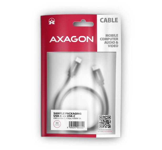 AXAGON Кабель AXAGON BUCM3-CM10AB USB-C-USB-C 3.2 Gen 1, 1m, PD 60W, 3A, чорний