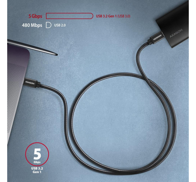 AXAGON Кабель AXAGON BUCM3-CM10AB USB-C-USB-C 3.2 Gen 1, 1m, PD 60W, 3A, чорний