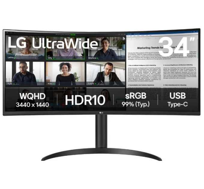 LG monitors Монітор LG 34" 34WR55QK-B 2xHDMI, DP, USB-C, Audio, VA, 3440x1440, 100Hz, CURVED, sRGB 99%, HAS, HDR10