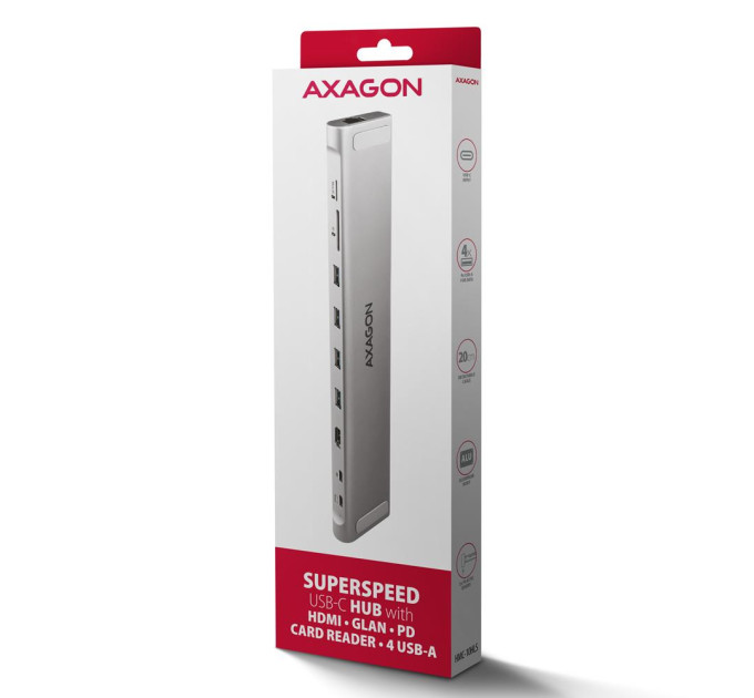 AXAGON Хаб концентратор AXAGON HMC-10HLS USB-C 5Гбіт/с 9in1 hub, сірий