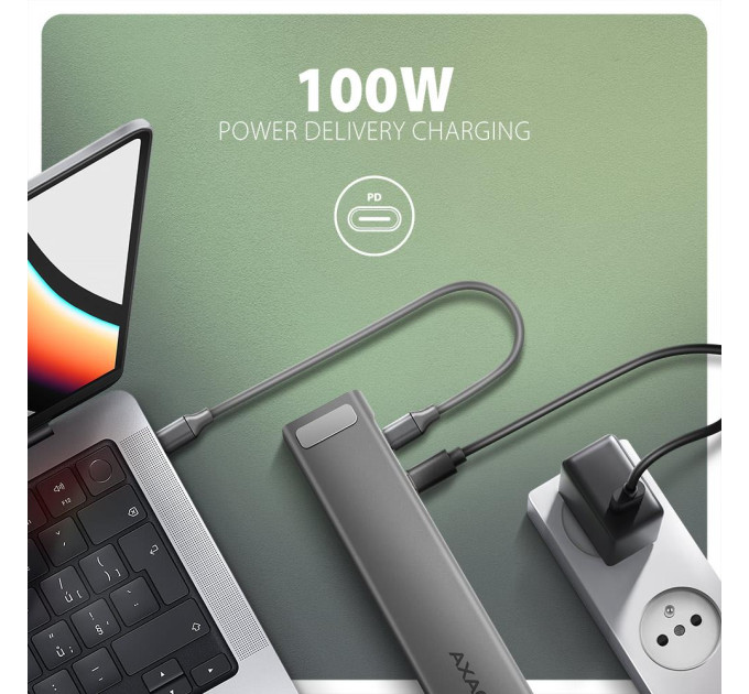 AXAGON Хаб концентратор AXAGON HMC-10HLS USB-C 5Гбіт/с 9in1 hub, сірий