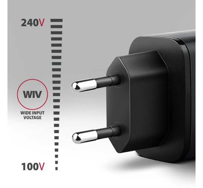 AXAGON Мережевий зарядний пристрій з дисплеєм AXAGON ACU-PQ67D, 2x port (USB + USB-C), PD3.0/QC4+/PPS/Apple, 67W, сірий