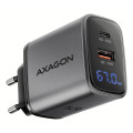 AXAGON Мережевий зарядний пристрій з дисплеєм AXAGON ACU-PQ67D, 2x port (USB + USB-C), PD3.0/QC4+/PPS/Apple, 67W, сірий