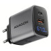 AXAGON Мережевий зарядний пристрій з дисплеєм AXAGON ACU-PQ67D, 2x port (USB + USB-C), PD3.0/QC4+/PPS/Apple, 67W, сірий