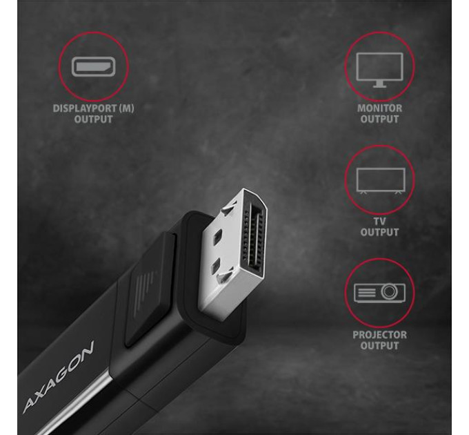 AXAGON Кабель AXAGON RVC-DPC USB-C-DisplayPort, 1.8m, 4K/60Hz, чорний