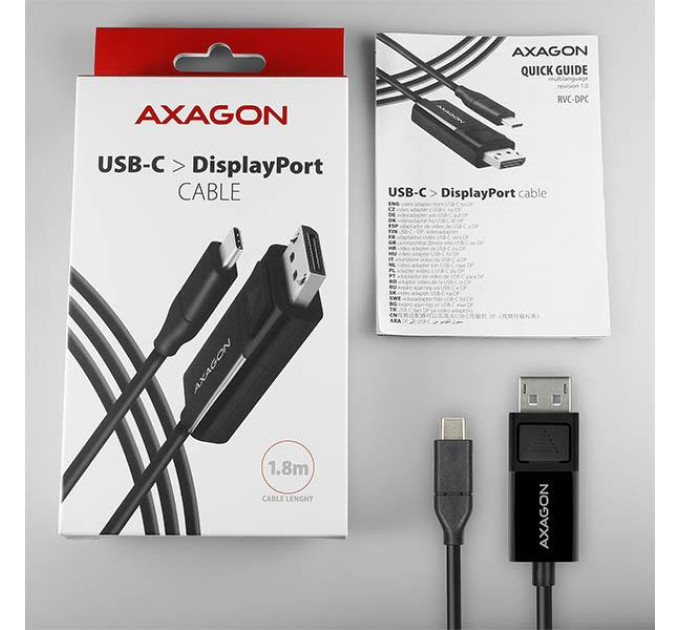 AXAGON Кабель AXAGON RVC-DPC USB-C-DisplayPort, 1.8m, 4K/60Hz, чорний