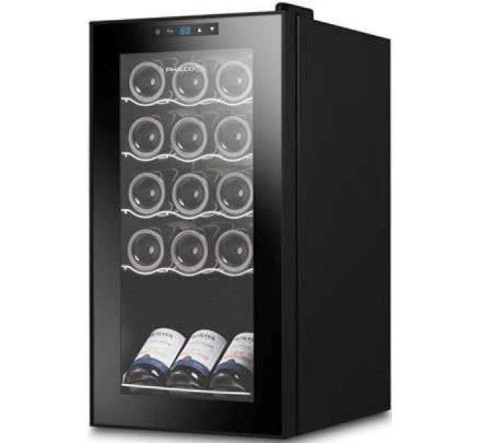 Philco Холодильник Philco для вина, 68.5х34.5х45, холод.відд.-44л, зон - 1, бут-15, диспл, підсвітка, металеві полиці, чорний