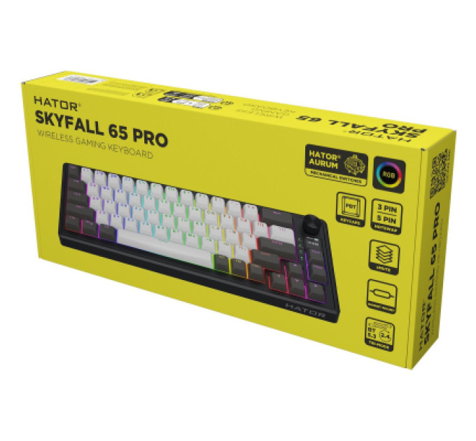 Hator Клавіатура Hator Skyfall 65 Pro Aurum Vanila Silent RGB Wireless/Bluetooth/USB UA Grey/Black (HTK4160UA)