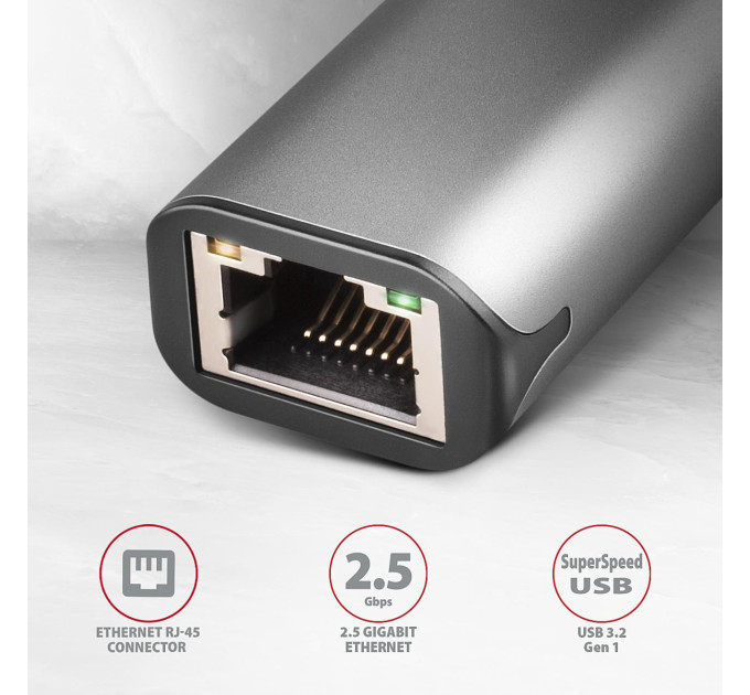 AXAGON Мережевий адаптер AXAGON ADE-25RC SuperSpeed USB-C 2.5 gigabit, сірий