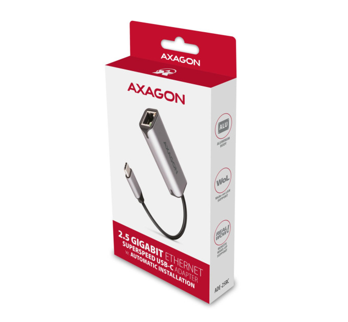 AXAGON Мережевий адаптер AXAGON ADE-25RC SuperSpeed USB-C 2.5 gigabit, сірий
