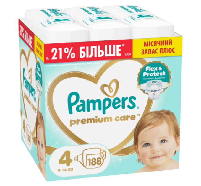 Pampers Підгузки Pampers Premium Care Розмір 4 (9-14 кг) 188 шт (8006530223829)