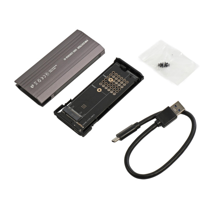 Maxxter Зовнішня кишеня Maxxter M.2 NVMe PCIe, USB 3.1 Type-C Gen2, RGB, Metal, Black (EHDE-2280SRGB-01)
