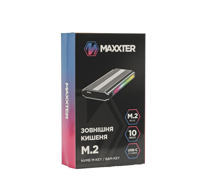 Maxxter Зовнішня кишеня Maxxter M.2 NVMe PCIe, USB 3.1 Type-C Gen2, RGB, Metal, Black (EHDE-2280SRGB-01)
