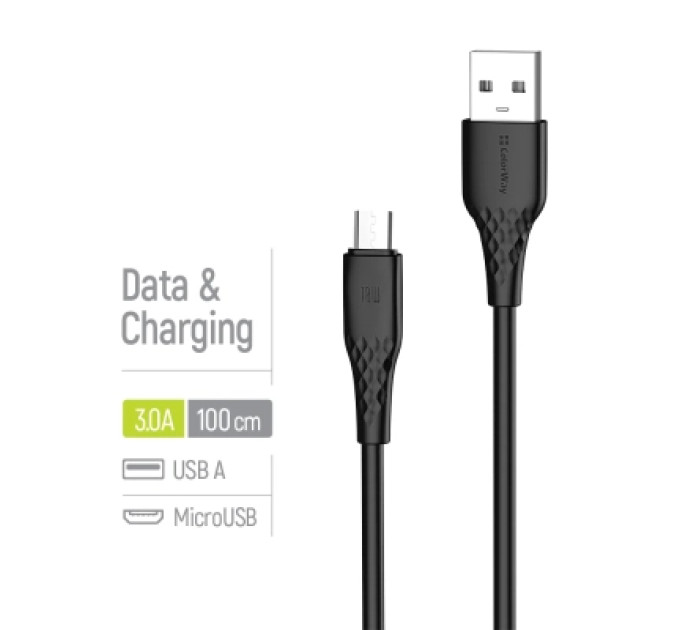 ColorWay Дата кабель USB 2.0 AM to Micro 5P 1.0m 3A textured PVC black ColorWay (CW-CBUM094-BK)