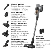 Пилосос Electrolux бездротовий, конт пил -0.3л, автон. робота до 50хв, вага-2.29кг, HEPA12, AutoMode, 5 насадок, сірий