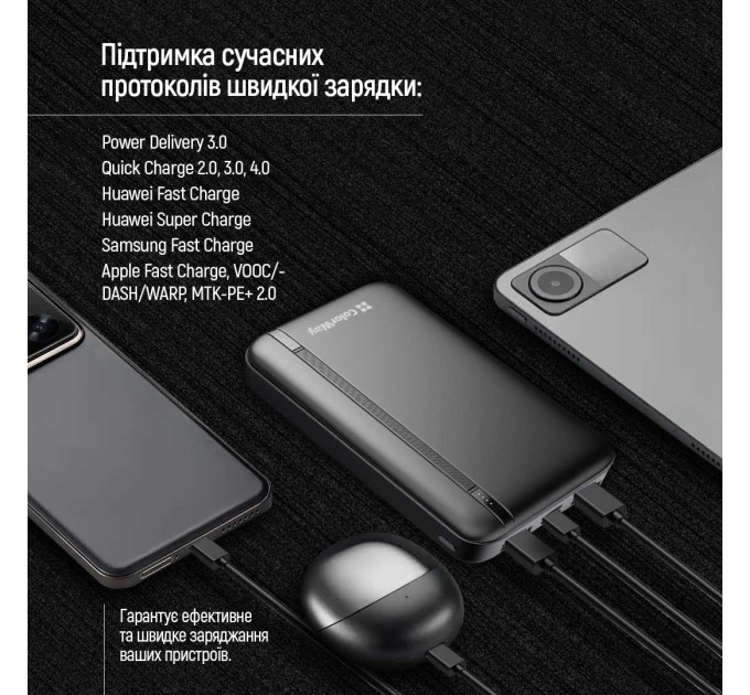 ColorWay Універсальна мобільна батарея ColorWay Portable Charger 20000mAh Black (CW-PB200LPB4BK-PD)